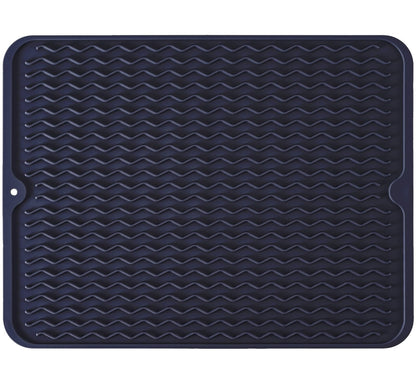 Silicone Dish Drying Mat for Multiple Usage, Easy clean, Eco-friendly, Heat-resistant Dish Drainer Mat for Kitchen Counter,Sink,Refrigerator or Drawer liner (16" x 12", Dark Blue)