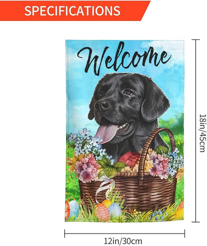 Labrador Dog Lab Happy Easter Black Flower Egg Garden Flag Welcome Party Outdoor Outside Decorations Picks Home House Garden Yard Decor 12x18 Inch