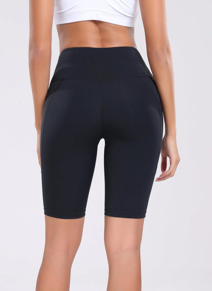 Oalka Women's Yoga Short Side Pockets High Waist Workout Running Shorts Black L