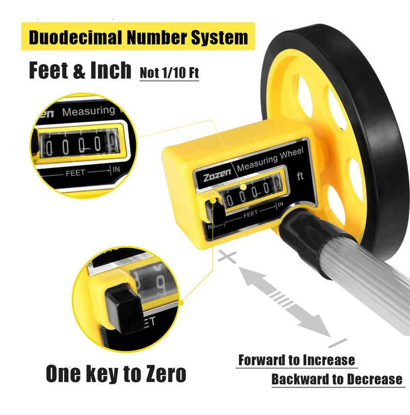Zozen Measuring Wheel in Feet and Inches, Scalable Length 40in, 4-inch Measure Wheel, Walking Measurement Up To 10,000Ft / Mechanical/One Key to Reset, Include Carrying Bag.
