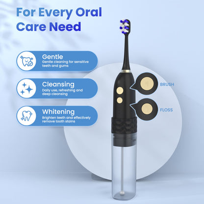 Portable Water flosser with Electric Toothbrush, 2 in 1 Teeth Cleaning Kit, Electric Toothbrush and flosser Combo, Water Flosser for Travel and Home (Black)