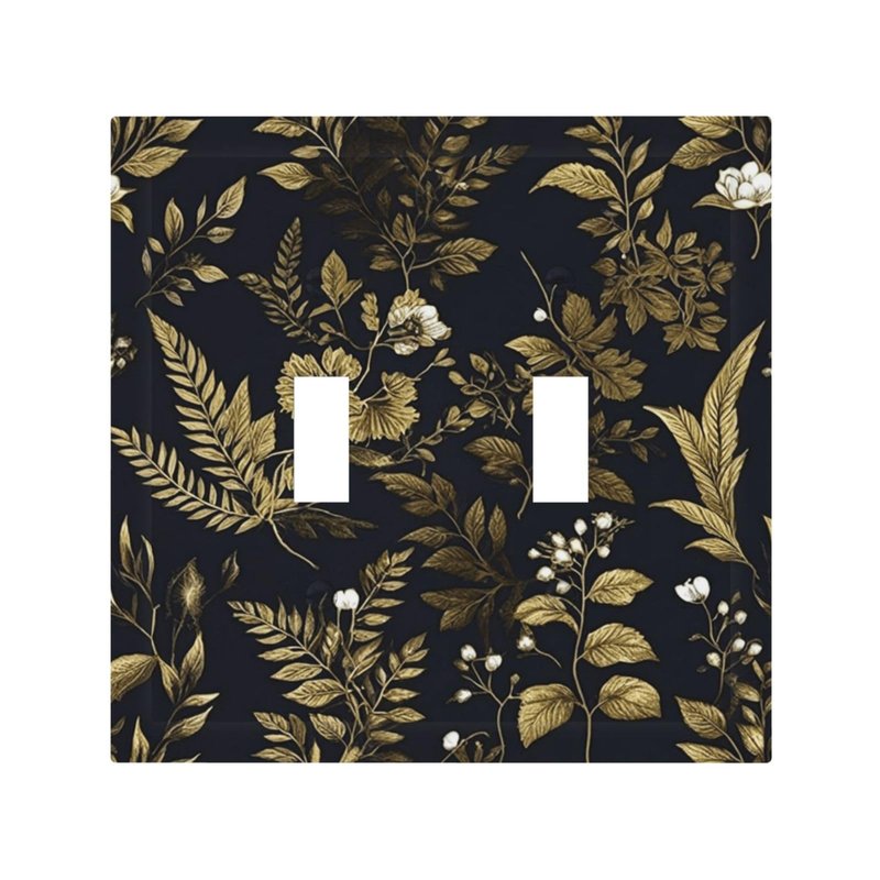 Xuejiaku Decorative Light Switch Plate Covers Rustic Black Glod Leaf Herbaceous Plants 2 Gang Light Switch Cover Plate Unique Double Toggle Wall Plate Outlet Covers Faceplate for Bedroom Decor