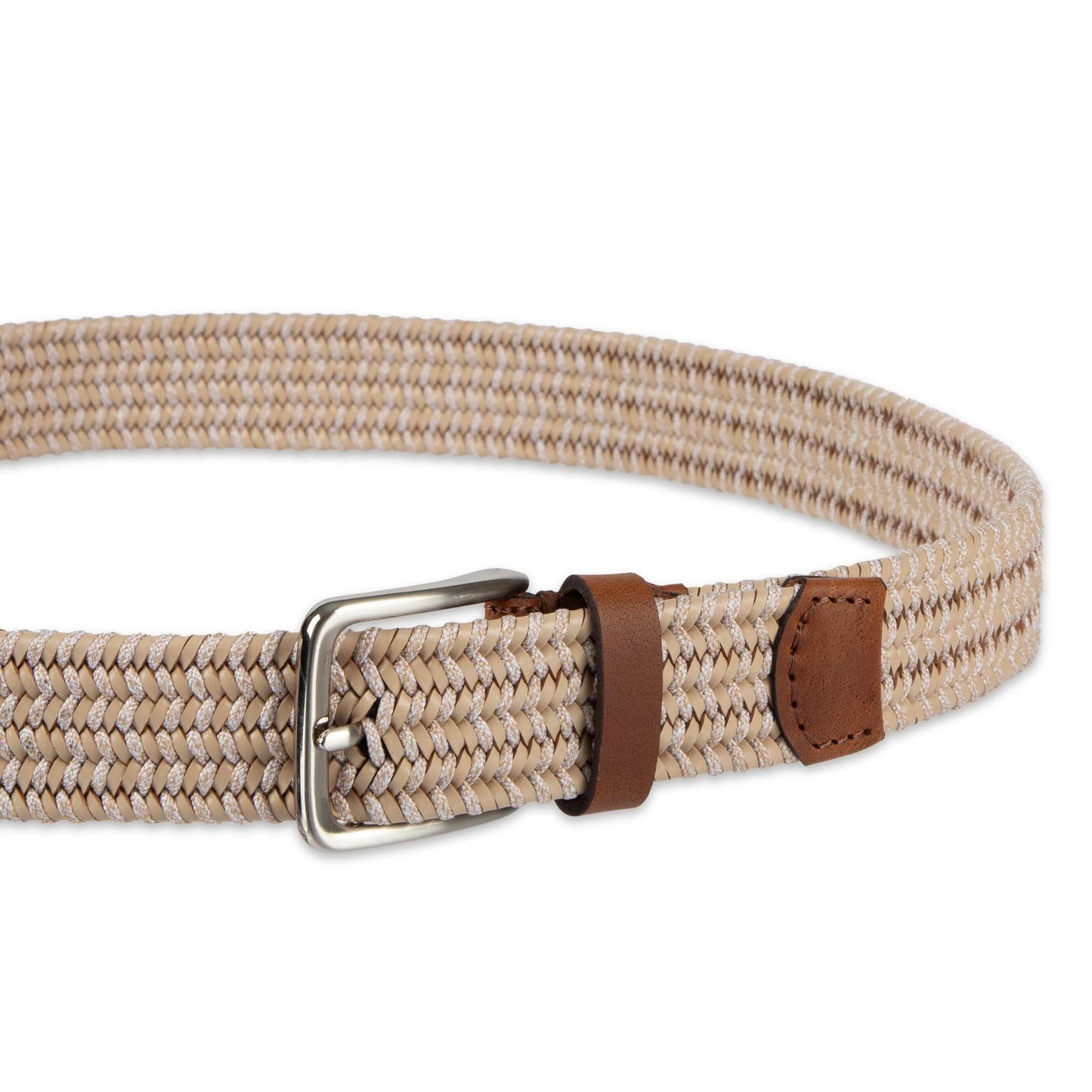 Haggar Men's Mixed Media Fabric Braid Belt, Khaki, Large