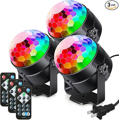 Luditek 3-Pack Sound Activated Party Lights with Remote Control Dj Lighting, Disco Ball Light, Strobe Light Stage Lamp for Home Room Dance Prom Party Decorations Supplies