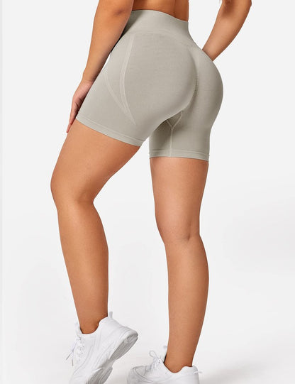 YEOREO Seamless Scrunch Workout Shorts for Women High Waisted Butt Lifting Gym Yoga Biker Shorts Light Gray M