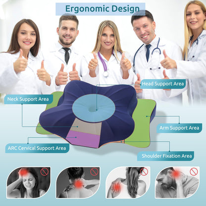 DONAMA Cervical Pillow for Neck and Shoulder,Contour Memory Foam Pillow,Ergonomic Neck Support Pillow for Side Back Stomach Sleepers with Pillowcase