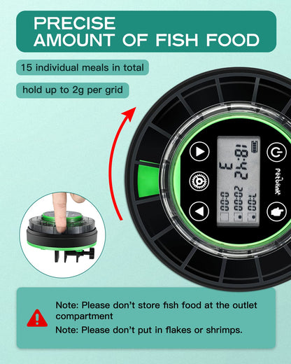 Petbank Automatic Fish Feeder for Aquarium - Moisture-Proof and Precision Feeding Betta Vacation Feeder, USB Rechargeable Auto Fish Food Dispenser with Timer,LCD Display