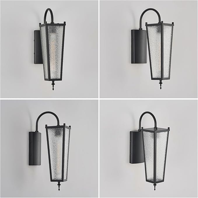 Outdoor Wall Light, Black Metal Sconce, 17.1in Exterior Waterproof Lantern with Clear Glass, Farmhouse Porch Wall Mount Lighting for Garage, Patio, Front Door