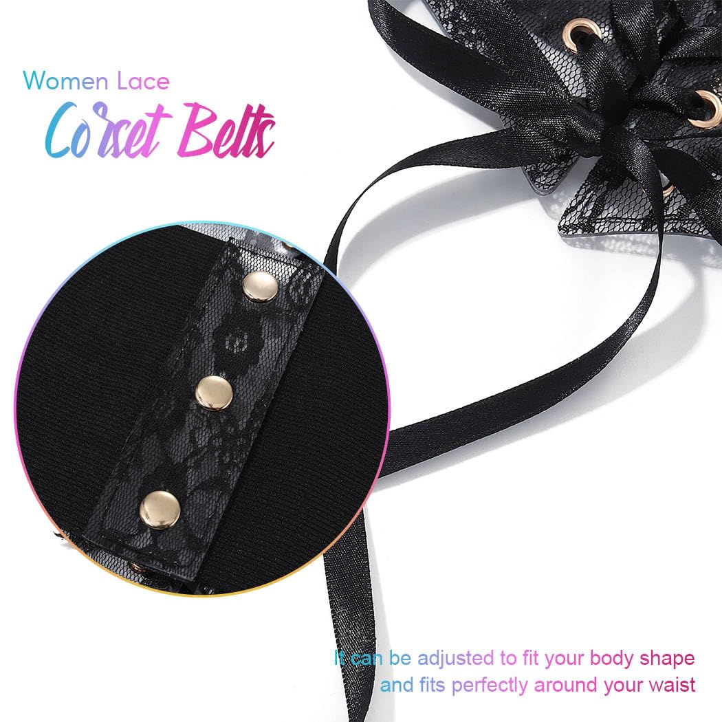 BODIY Women Lace Corset Belts Elastic Cinch Belt Tied Waspie Wide Waist Bustiers for Dress (Black)