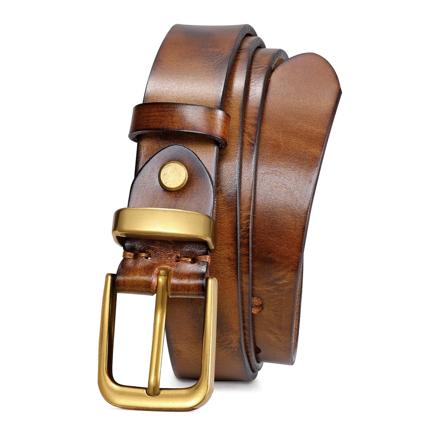 JASGOOD Women Belt Genuine leather Belt with Gold Buckle,Ladies Full Grain Leather Belt for Jeans Pants,Brown