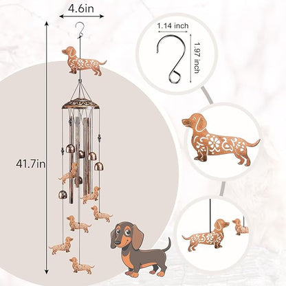 Dachshund Dog Wind Chimes for Outside,41" Metal Windchimes, Housewarming/Halloween/Festival Gifts for Women/Men, Pet Memorial Wind Chimes for Dogs, Dachshund Decor for Outside, Patio, Garden or Yard