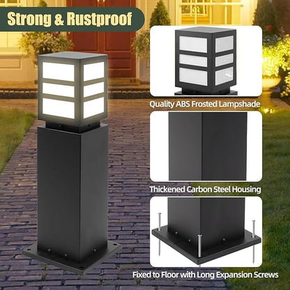 2Pack Landscape Path Lights 24" IP65 Waterproof Bollard Lights, Heavy Duty Steel Stable Widened Base E27 Lamp Holder, Modern Outdoor Path Lights Bollard for Lawn, Patio, Courtyard, Driveway, Lozenge