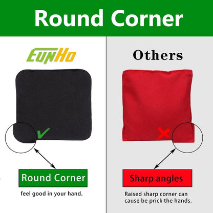 EunHo Cornhole Bean Bags Set of 8 Weather Resistant & Regulation Professional Size/Weight for Cornhole Games with Carry Bag（Red/Blue）