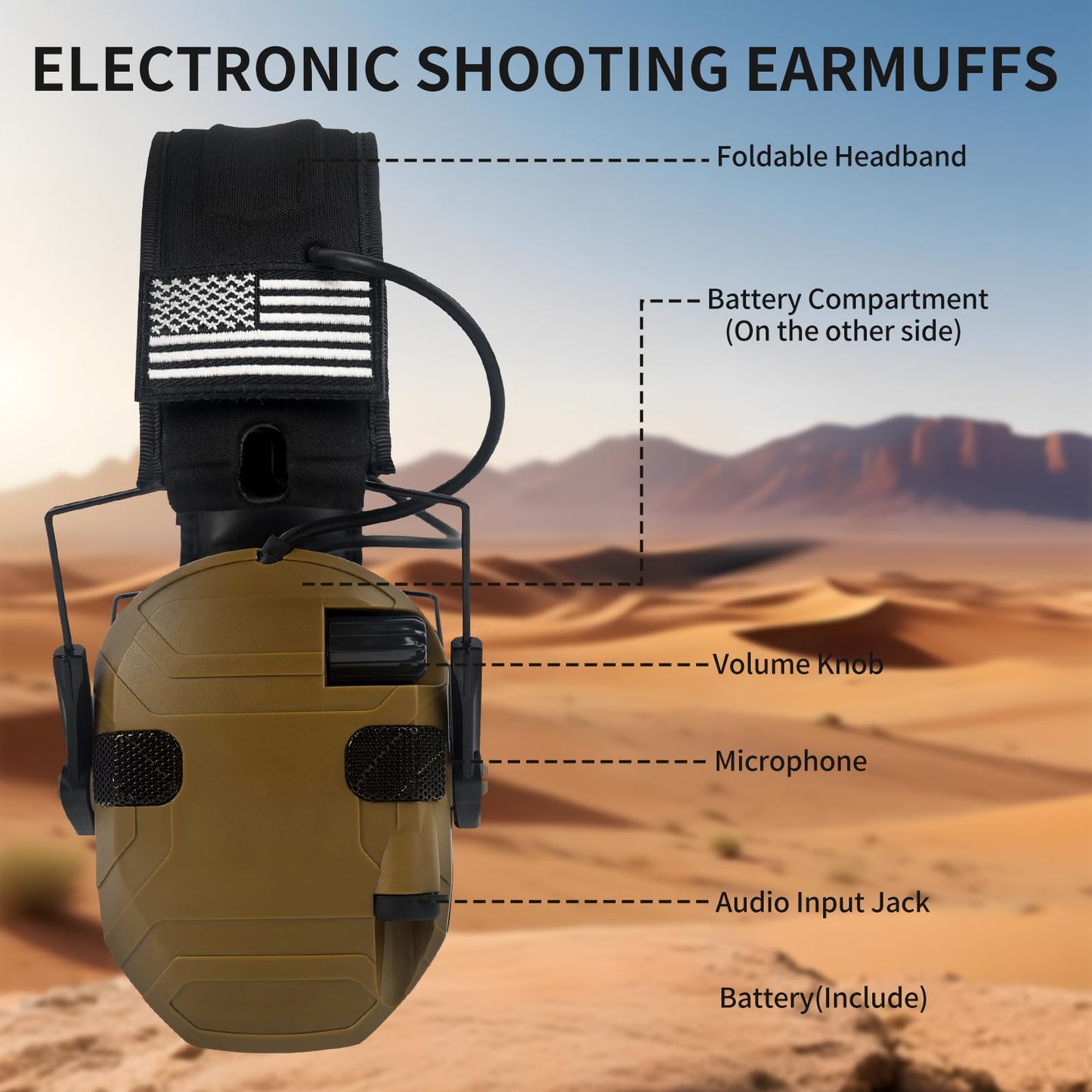 YYTDDUUU Electronic Shooting Ear Protection Earmuffs, 5X Sound Amplification Headphones with NRR 23dB Active Noise Reduction for Hunting & Gun Range（Brown）
