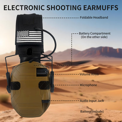 YYTDDUUU Electronic Shooting Ear Protection Earmuffs, 5X Sound Amplification Headphones with NRR 23dB Active Noise Reduction for Hunting & Gun Range（Brown）