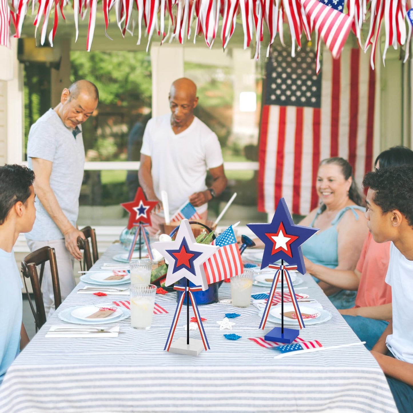 4th of July Table Decorations, 3 PCS Red White and Blue Patriotic Decor