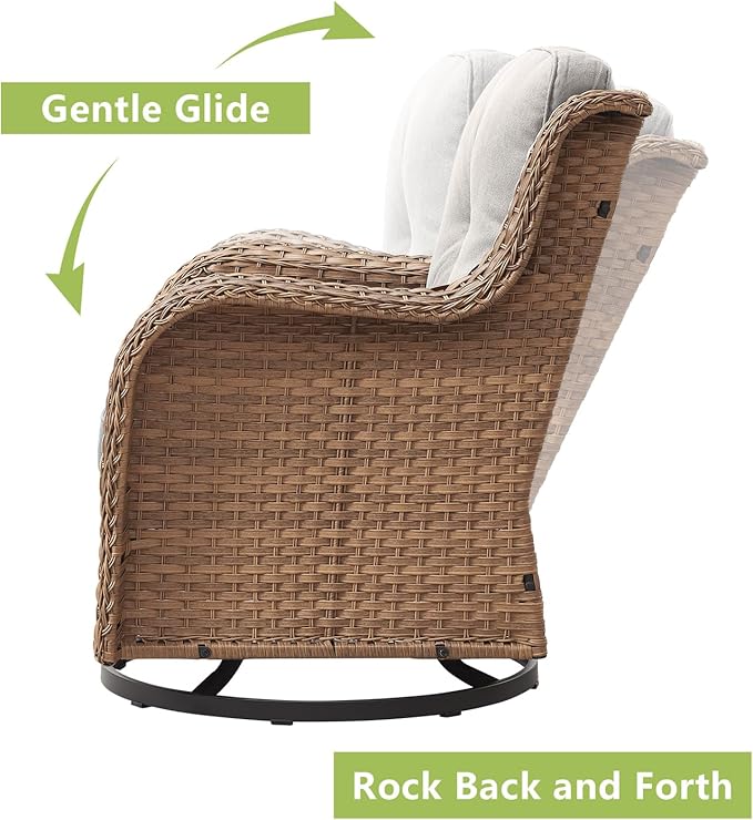 Rilyson Patio Furniture Swivel Chairs Set - 5 Piece Wicker Rattan Outdoor Sectional Conversation Sets with 2 Rocking Swivel Chairs,2 Ottomans and 1 Sofa for Porch Deck Garden(Yellow/Beige)