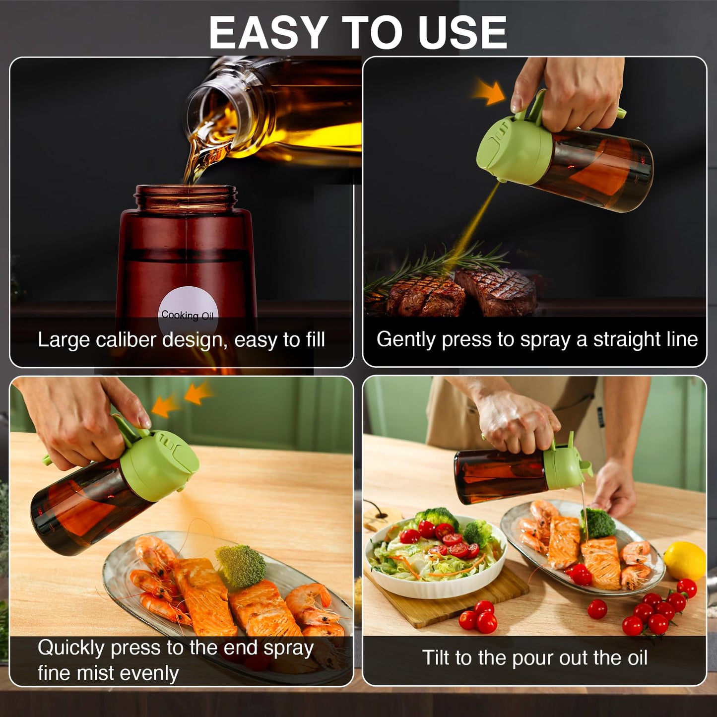 Oil Sprayer for Cooking, 2 In 1 Oil Dispenser and Oil Sprayer (Black+Dark Brown)