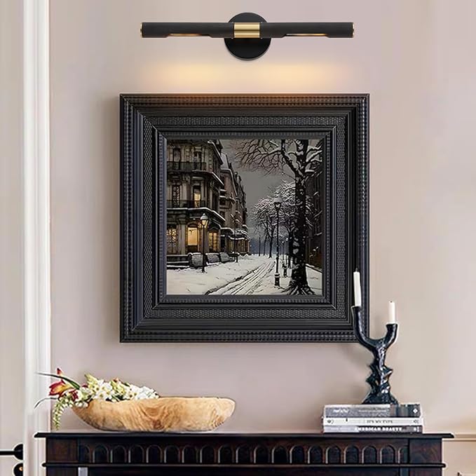 Modern Picture Light 19 inches Brushed Brass Gold Black Wall Sconce with Knurled Texture Cylinder Metal Shades Rotatable 360°Indoor Wall Lighting Fixture for Bathroom Vanity Lights Bedroom
