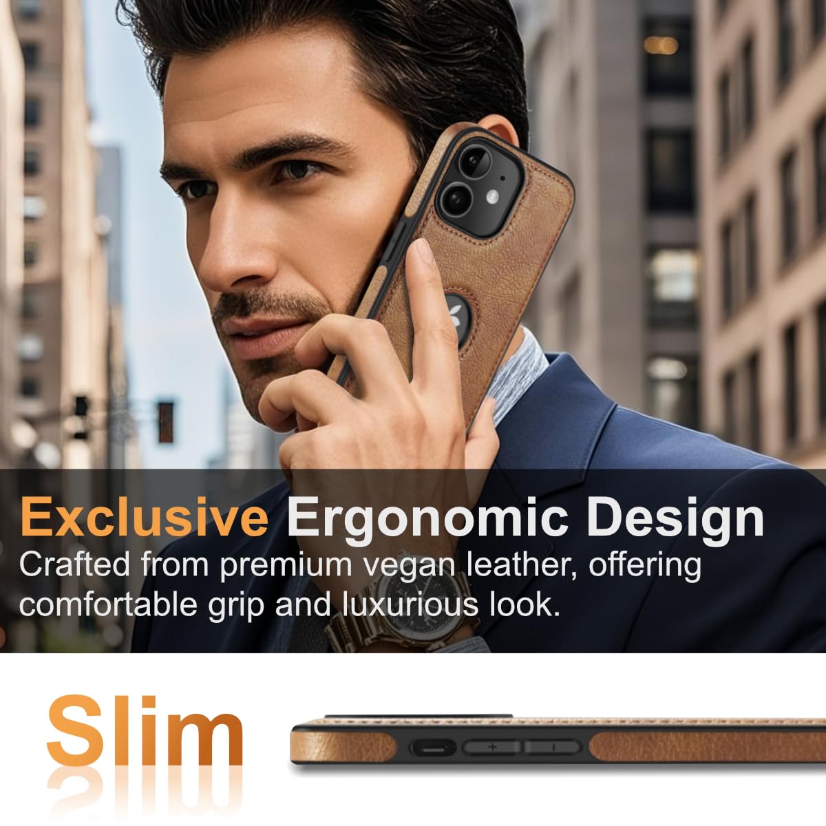 DOGODON Design Compatible with iPhone 11 Case Luxury Leather Business Vintage Slim Non-Slip Soft Grip Shockproof Protective Cover (2019) 6.1 Inch (Brown)