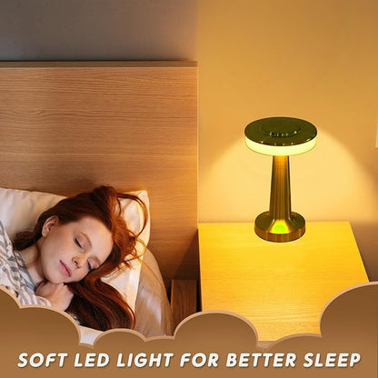 Riakrum Set of 2 LED Portable Cordless Table Lamp with Touch Sensor 3 Color Stepless Dimming Rechargeable Battery up to 15 Hours Cordless Table Light Wireless Lamp for Nursery(Gold,4 Pcs)