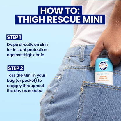 Pack of 2 - Megababe Thigh Rescue Anti-Chafe Stick Travel Size | Summer and Hot Weather Essentials | Prevents Skin Chafe & Irritation | 0.81 Ounces Each