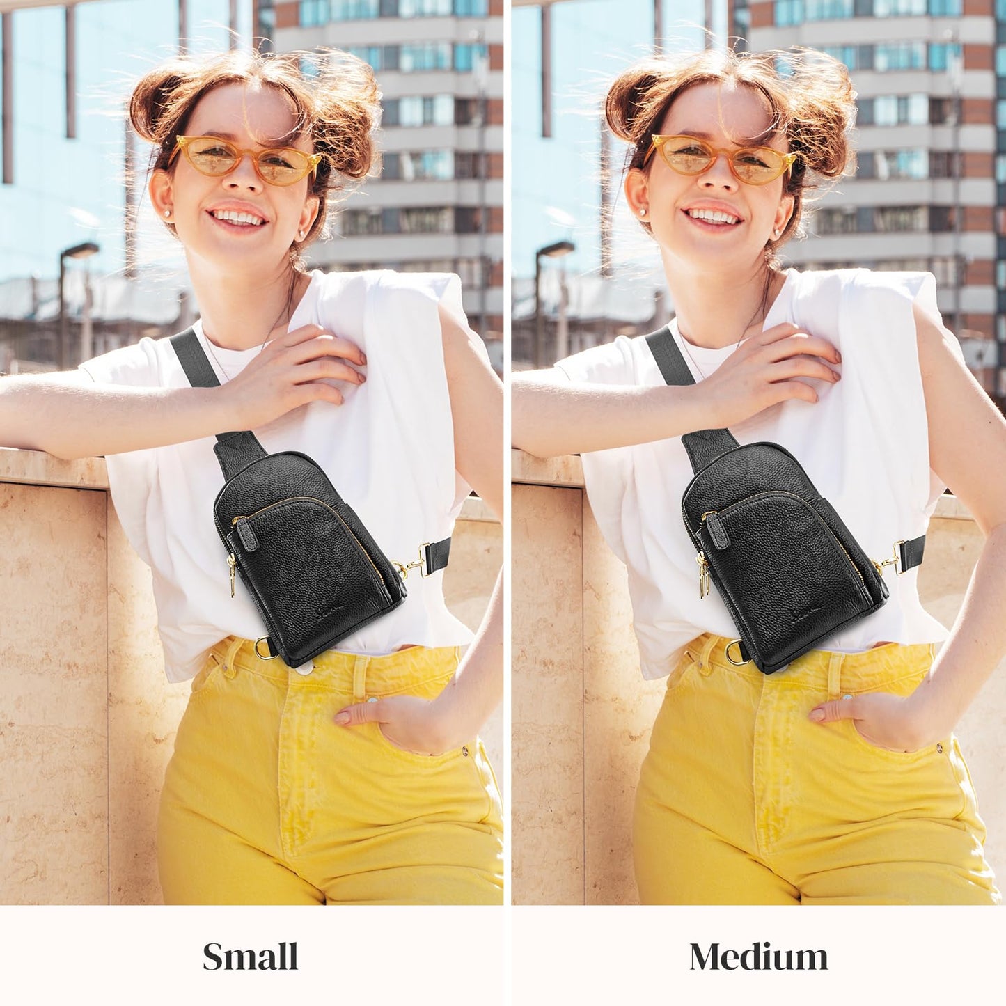 S-ZONE Genuine Leather RFID Blocking Small Sling Bag Women Crossbody Fanny Packs