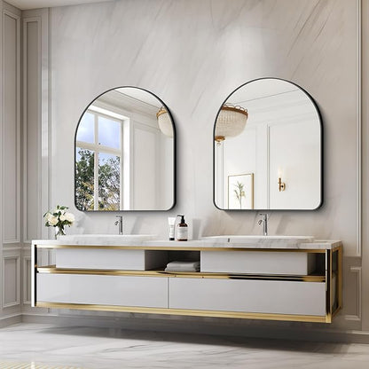 Arched Bathroom Mirror, 30"x36" Black Arched Mirror for Bathroom, Wall Mounted Mirror, Black Vanity Wall Mirror w/Metal Frame for Bedroom, Entryway, Living Room, Hanging or Leaning Against Wall