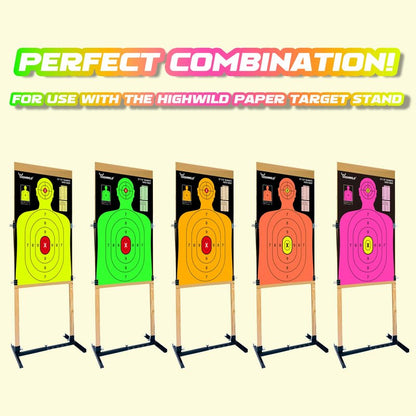 Highwild 23X35 Inch Shooting Range Silhouette Paper Target - 5 Fluorescent Colors - Suitable for Handguns, Rifles, Airguns, BB Guns (5 Pack - Multi Color)