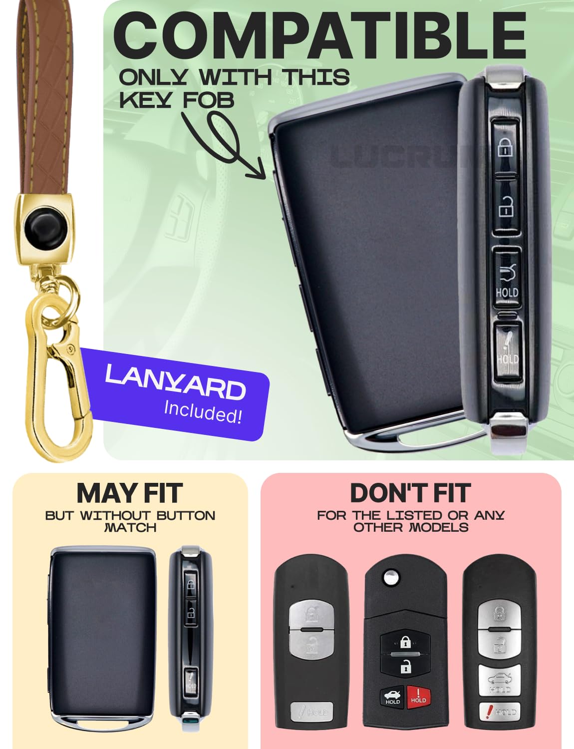 Lucrum Compatible with Mazda CX5 Key Fob Cover & Leather Keychain - TPU Keyfob Case for 3, 6, CX-5, CX-9, CX-30, CX-50, CX-70 (2019-2025) - Leo Vibe