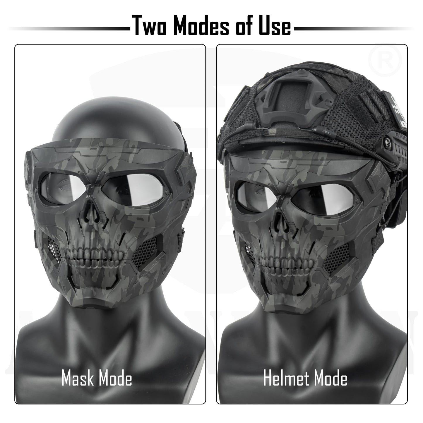 ACTIONUNION Airsoft Mask Full Face Skull Balaclava Face Mask Men Skeleton Mask Tactical Protective Paintball Mask Halloween Cosplay Costume