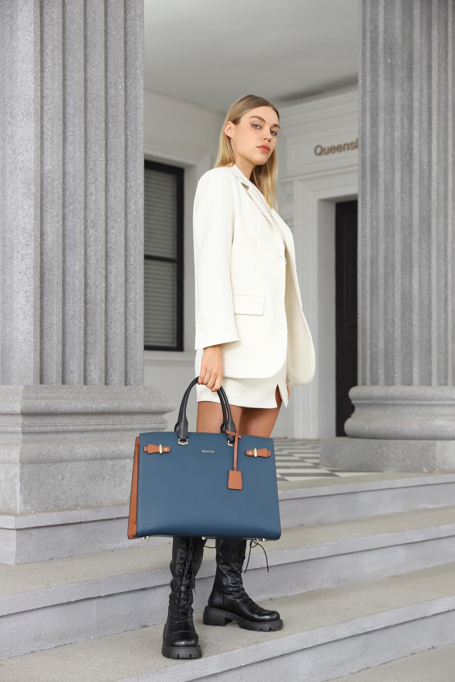 BOSTANTEN Briefcase for Women 15.6 Inch Genuine Leather Laptop Briefcase Shoulder Work Tote Bag Purse