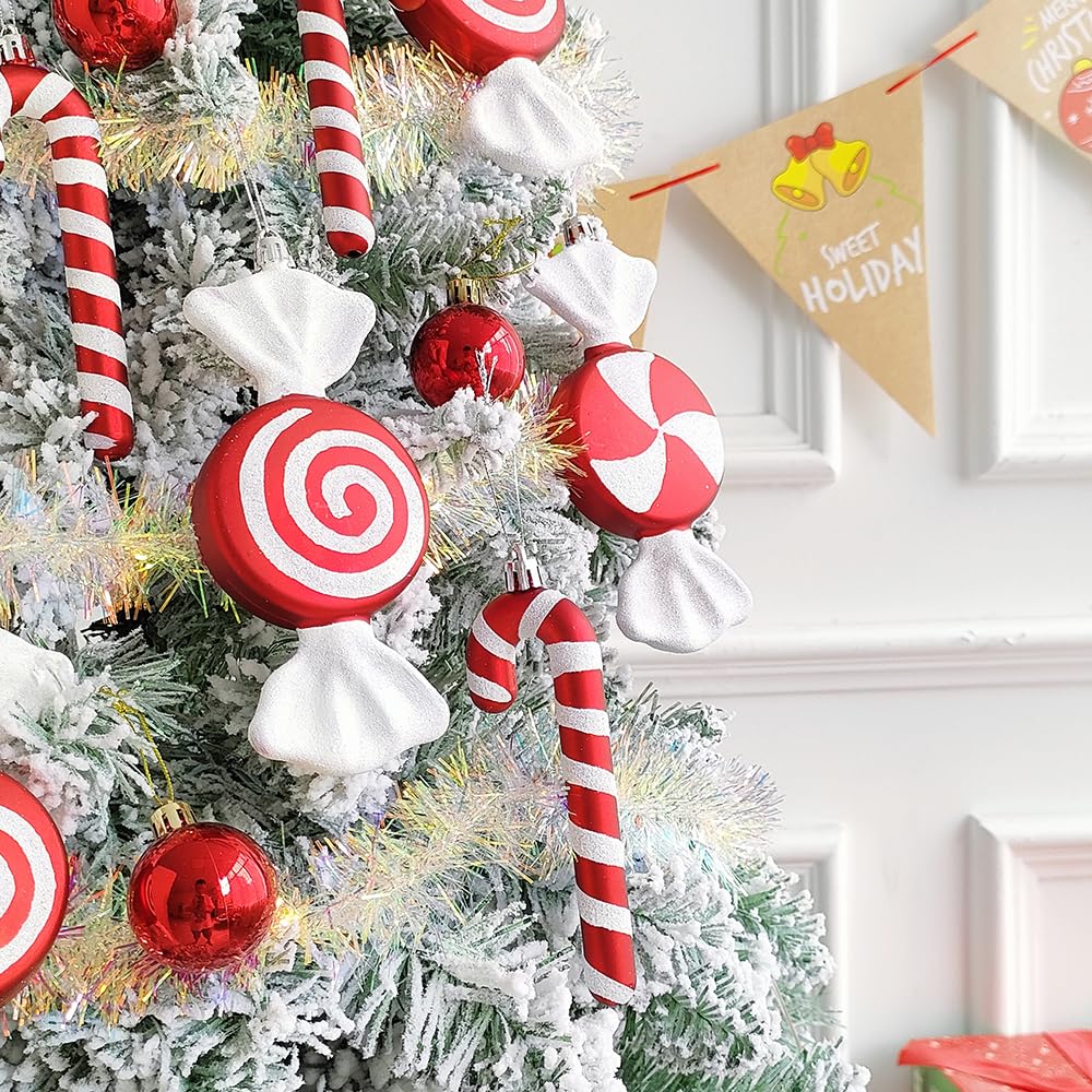12Pcs Christmas Lollipop Candy Cane Ornaments, Hanging Christmas Tree Crafts 6.5Inch Red White Fake Pendant for Xmas Tree Decor New Year Home Party Supplies