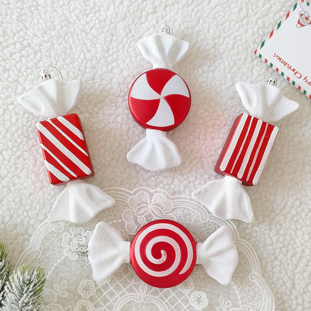 14 Pcs Christmas Candy Ornament Set Christmas Tree Lollipop Candy Crutch Candy Cane Pattern for Xmas Crafts Indoor Outdoor Home Decorations
