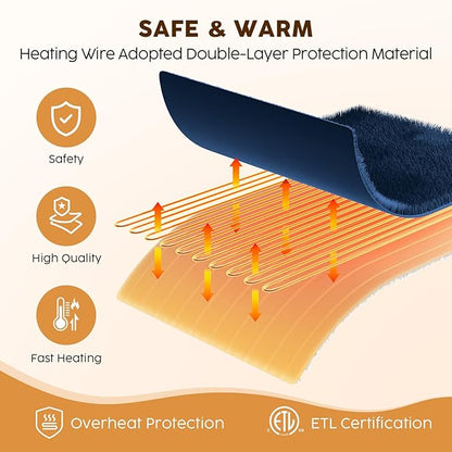 HYLEORY Heated Electric Blanket Throw 50"x60" Soft Fleece & Flannel with 5 Heating Levels & 3 Hours Timer Auto Shutt Off, ETL Certified, Washable，Heated Blanket for Body-Navy