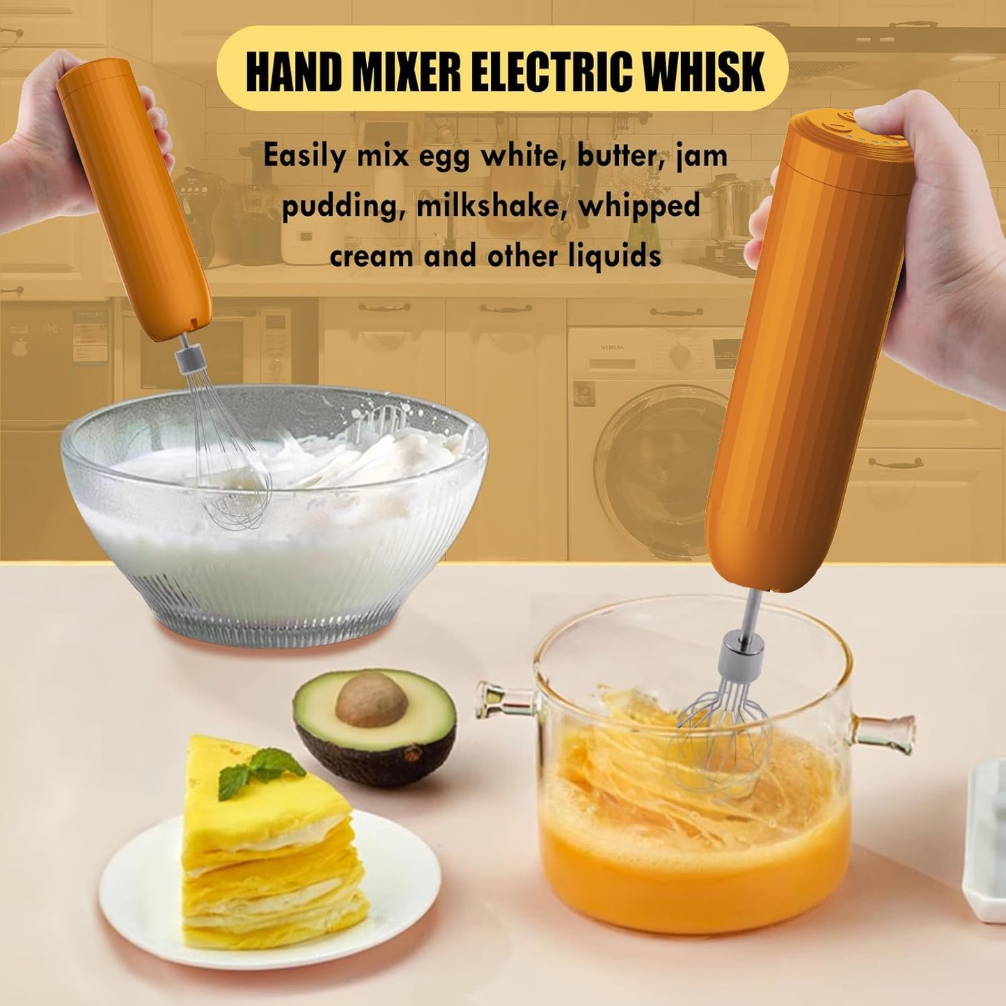4-in-1 Electric Hand Mixer, Electric Whisk, Mini Onion Chopper 10Oz, Small Cordless Hand Blender, Milk Frother Wand for Coffee, Matcha, 4 Speed Rechargeable Food Processor for Baby Food Maker