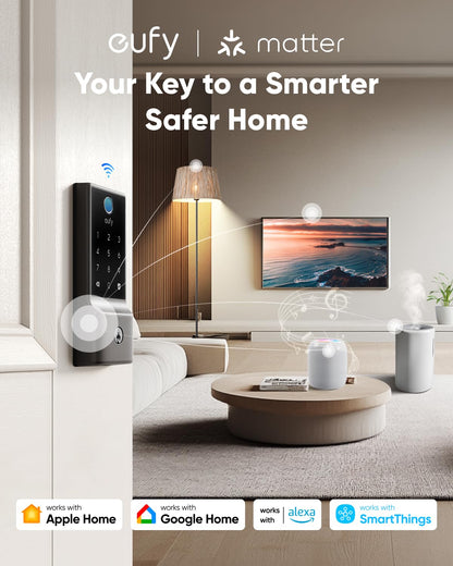eufy Security Smart Lock C34, Keyless Entry Door Lock with Apple Home Ecosystem, Built-in Wi-Fi Deadbolt for Front Door or Back, Supports Matter, Alexa, Google Home, SmartThings