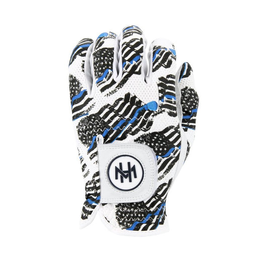 MULLIGAN HOOLIGAN® Men's Golf Glove | Premium Cabretta Leather & Mesh, Breathable Moisture-Wicking Comfort, Unique Standout Design for Men & Women (USA Blue Line, XX-Large, Worn On Left Hand)