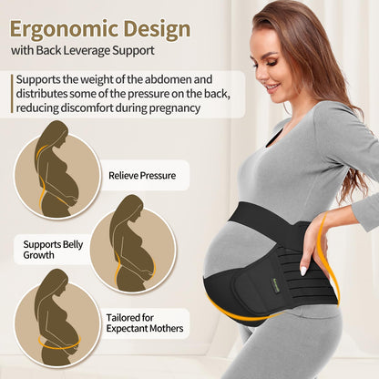 ChongErfei Maternity Belt, Pregnancy 3 in 1 Support Belt for Back/Pelvic/Hip Pain, Maternity Band Belly Support for Pregnancy Belly Support Band (M: Fit Ab 35.5"-47.3", Black)