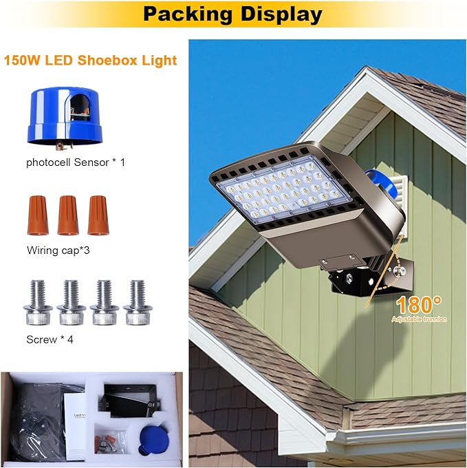 22500LM LED Parking lot Lights Commercial with Trunnion Eqv 600W Bright Wall Mount Dusk to Dawn 150W LED FloodLights Outdoor 85-277V IP65 Waterproof 5500K Shoebox Barn Light for Yard