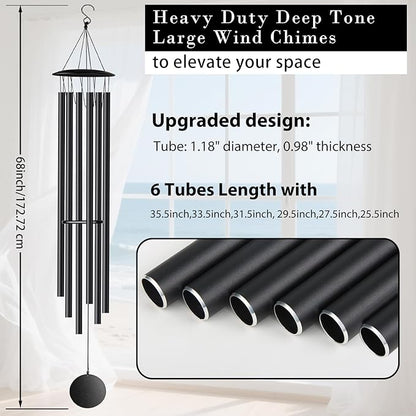 68" Wind Chimes for Outside Deep Tone, 6 Heave-Duty Aluminum Tube Large Wind Chimes for Garden & Patio, Memorial Wind Chime for Loved One, Unique Gift for Housewarming Christmas Birthday Retirement