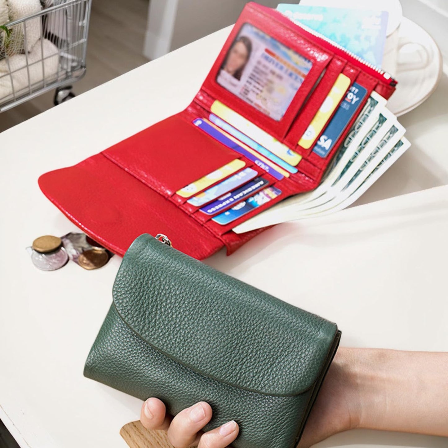Unisex Pebble Leather Wallet,Small Wallets for Women,Genuine Leather Coin Purse,with Credit Card Holder,Coin Holder and Cash Slots,Genuine Leather Wallets for Men and Women (Black-2)