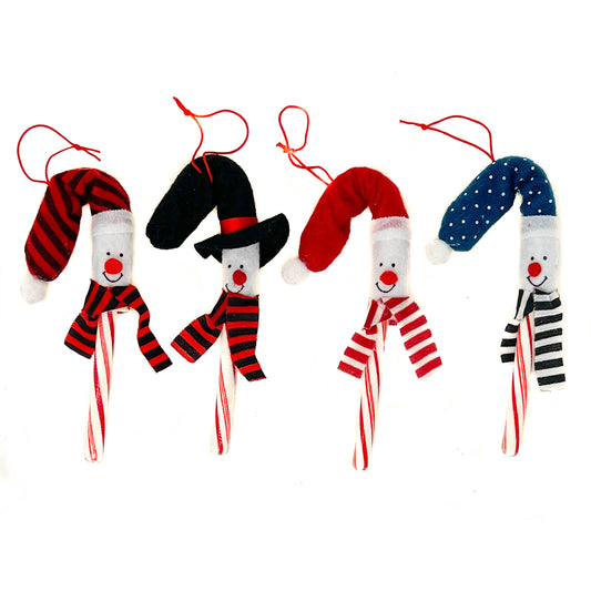 Podzly 12 Pack Snowman Candy Cane Cover Sleeves - Christmas Tree Ornament Toppers for Home, Classroom & Office - Ideal for Holiday Parties & Student Gifts - Assorted Colors (Candy Canes Not Included)