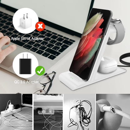 Wireless Charging Station for Samsung Wireless Charger Galaxy Watch 8/7/6/5/4/3 Active 2/1 Stand Galaxy S25 Ultra/S25/S24/S23/S22/S21/Note20/10 Z Fold Flip 7 Galaxy Buds3/2 Pro/Live Multiple Devices