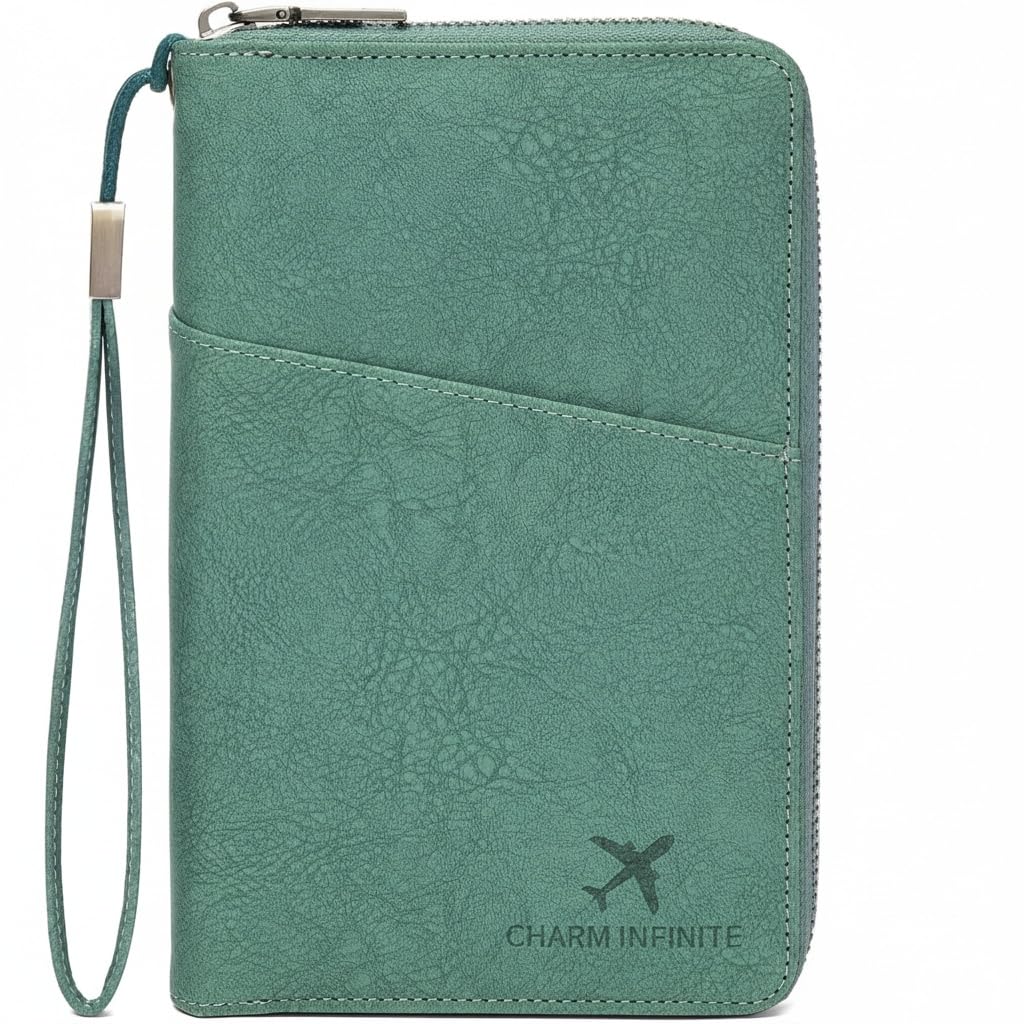 Family Passport Holder Wallet with Zipper, RFID Blocking Travel Document Organizer for Women Men, Portable Case Cover for Cards, Boarding Pass, ID, Money, Tickets with Wrist/Neck Strap