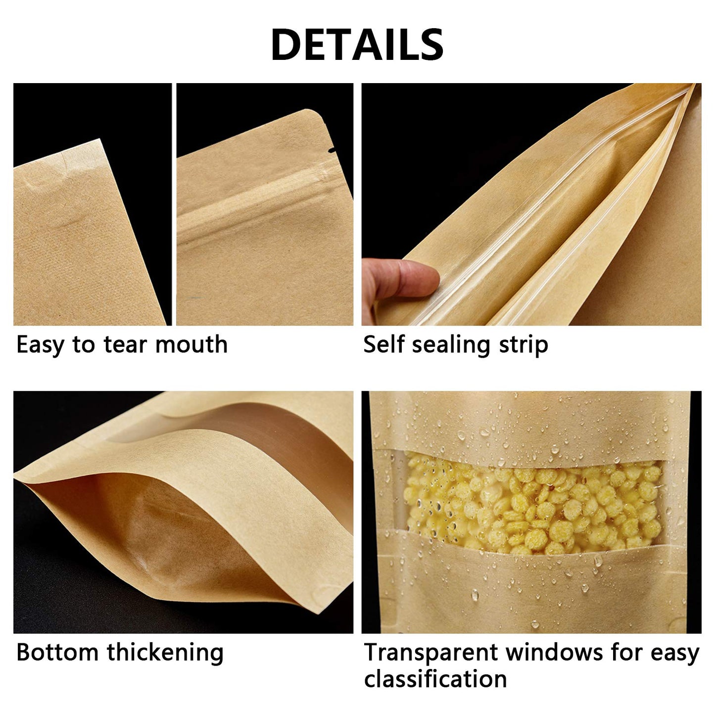 FireKylin 100 Pcs Paper Bags Resealable bags 3.5" x 5.5" Zipper Food Storage Bags, Stand Up, with Matte Window, Reusable, Sealable, for Packaging Products
