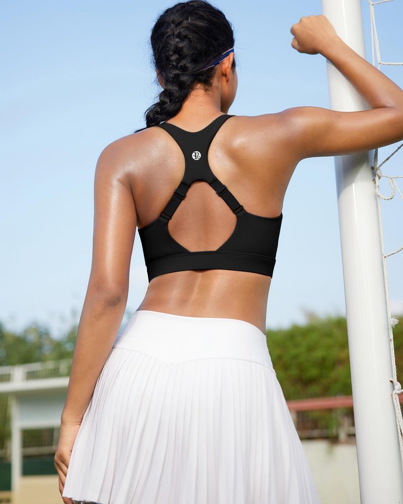 RUNNING GIRL High Impact Sports Bras for Women, Adjustable Straps Black Sports Bra High Support Molded Cup Racerback Workout Bra(WX3143 Black L)