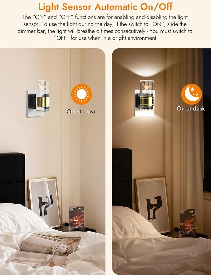 Night Lights Plug into Wall, 3 Color Temperature Nightlight, 0-100 LM Dimmable LED Night Light, On/Off Light Sensor by Switch, 180° Rotating Plug in Night Light for Bathroom Hallway Home Decor 2 Pack