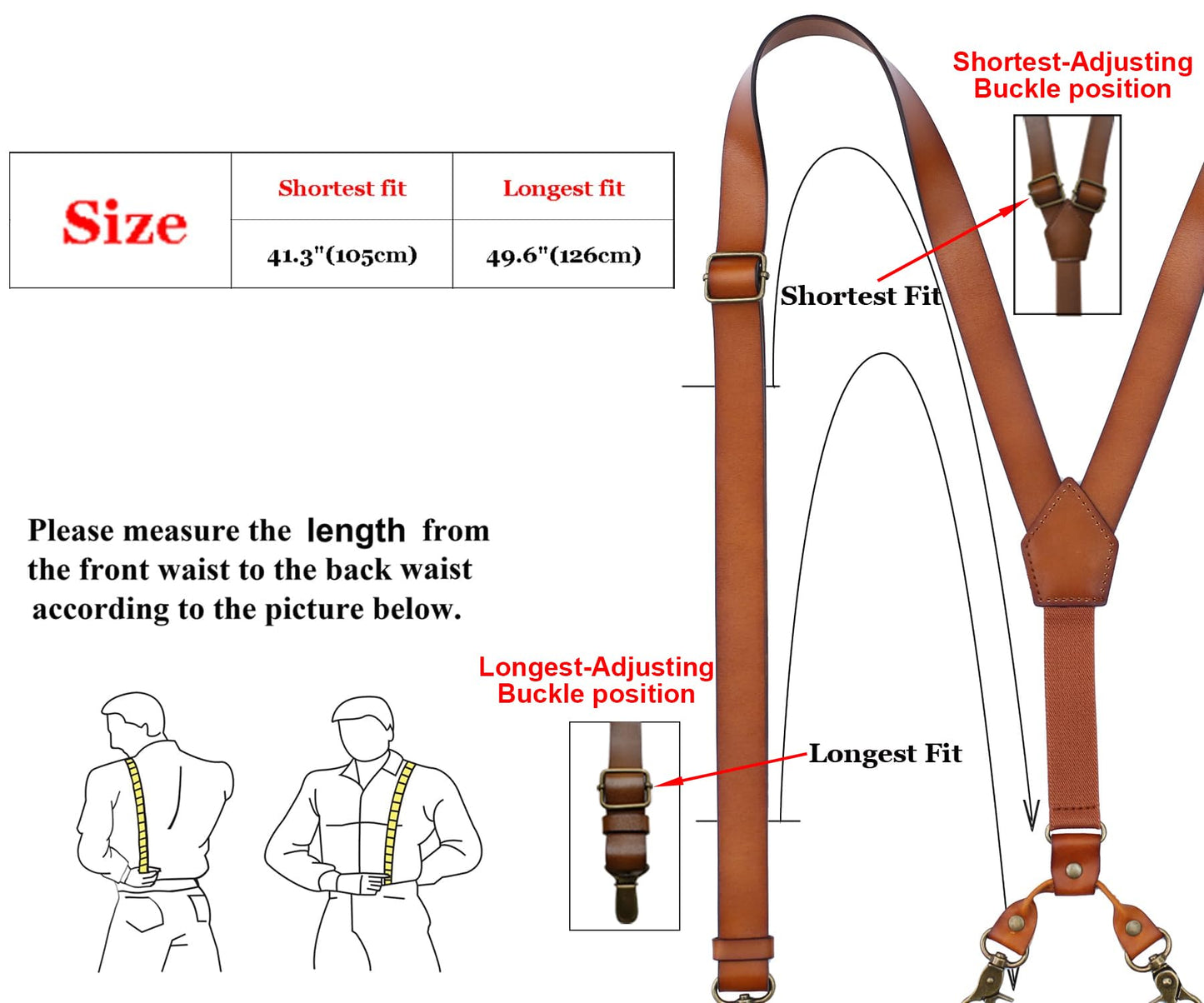 RC ROCKCOW Genuine Leather Suspenders for Men, Y Design Leather Suspenders with 4 Metal Clips, Groomsmen Gift for Wedding