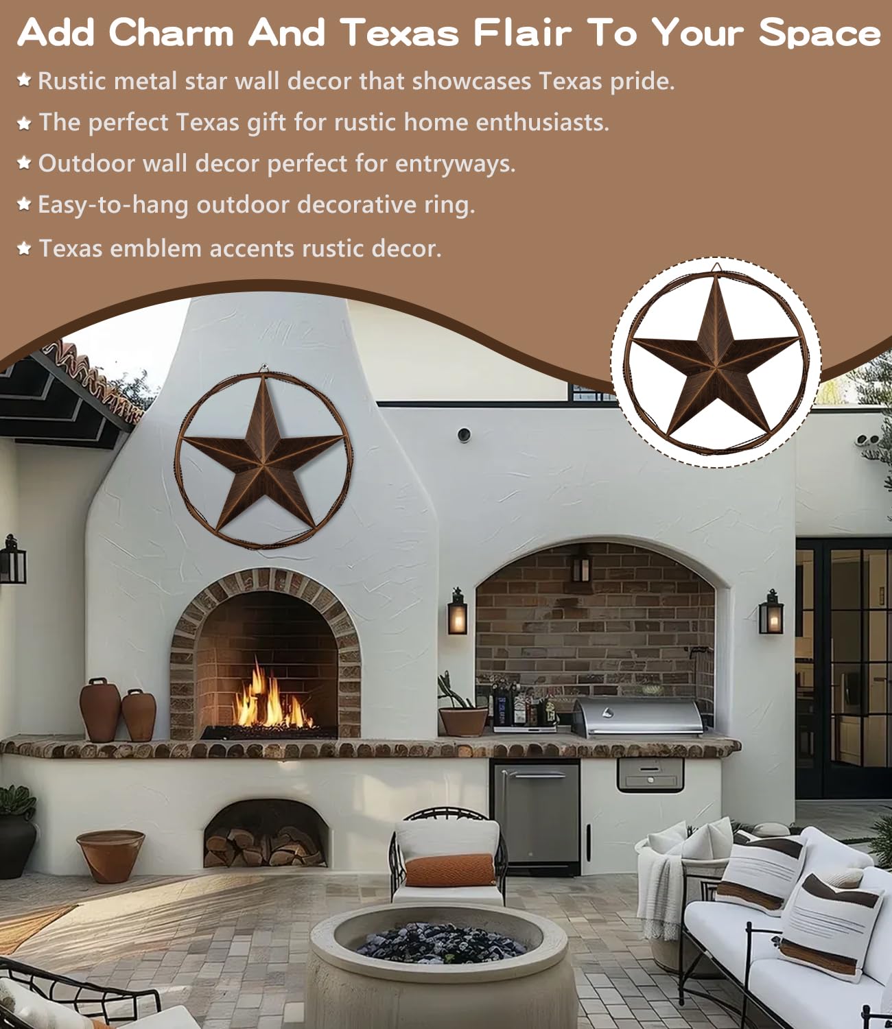 Ontrip 17.5" Metal Barn Star Wall Decor, Rustic Western Lone Star Metal Wall Art, Powder-Coated Iron, Indoor/Outdoor Porch Patio Fence Fireplace Farmhouse Decor, Housewarming Gift
